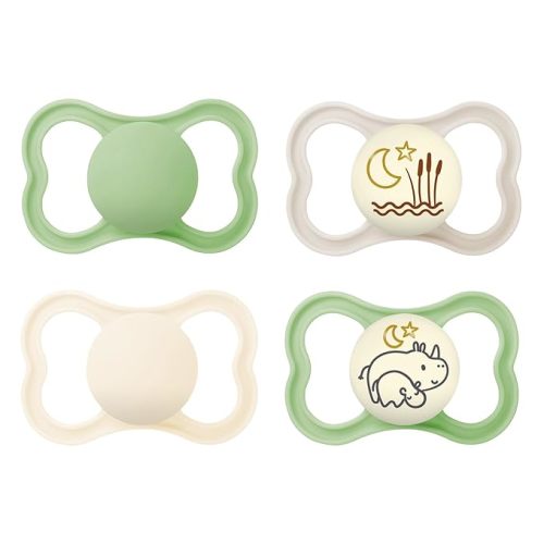 MAM Air Pacifier for Babies 6-16 Months, Extra Air Flow for Sensitive Skin, Glows in The Dark, Developed with Medical Experts, BPA-Free Skin Soft Silicone, 4 Count, Made in Europe