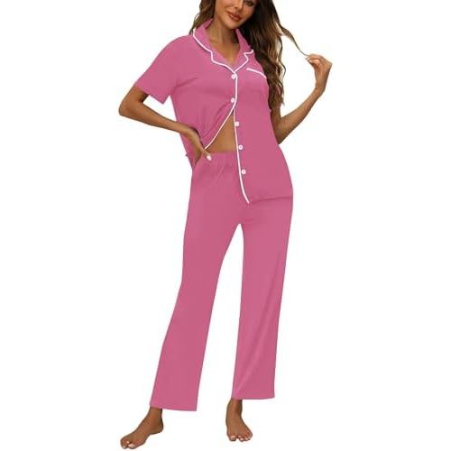 Womens Pajamas Sets 2 Piece Button Up Pj Sets Short Sleeve with Long Pant