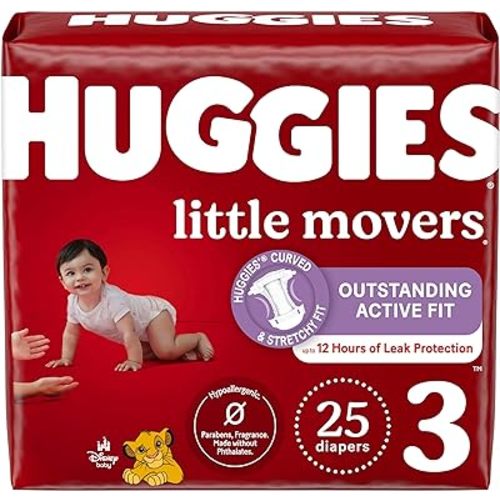 Huggies Size 3 Diapers, Little Movers Baby Diapers, Size 3 (16-28 lbs), 25 Count