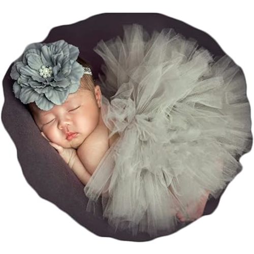 Baby Photography Props Tutu Skirt Headdress Newborn Girl Photo Shoot Outfits Infant Princess Costume Clothes Grey