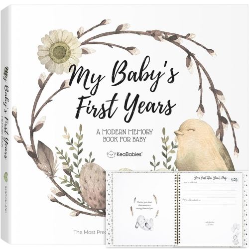 First 5 Years Baby Memory Book Girl, Boy - 90 Pages Hardcover First Year Milestone Keepsake Book, Newborn Scrapbook for New Parents, Minimalist Photo Album Journal, Gift for Baby Shower (WonderLand)