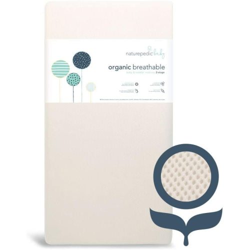 Naturepedic Organic Crib Mattress - 2-Stage Lightweight Infant & Toddler Mattress with Protector Pad - Waterproof, Breathable & Non-Toxic for Baby and Toddler Bed