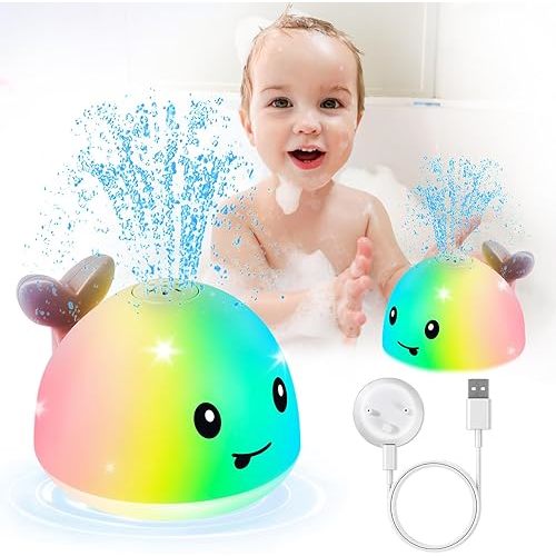 2025 Latest Whale Bath Toy Sprinkler with Charging Dock, Light Up Bath Toys for Babies 6-12 12-18 Months or Kids Ages 1-3, Toddler Infant Newborn Essentials Easter Basket Stuffers 1st Birthday Gifts