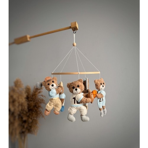 Boucle Baby Mobile Teddy Bear sport mobile, bear sport,sport baby mobile,5 Sporty Bear Friends for Nursery Decor,Baby Mobile for Playful Dre