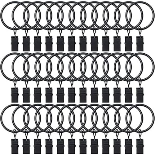 BOOMIBOO 36 Pack Curtain Rings with Clips, Drapery Clips with Rings, Hangers Drapes Rings, Drapery Rings 1.26 inch, Fits up to 1 inch Diameter Curtain Rod, for Hanging Drapes Bows Hat and So On