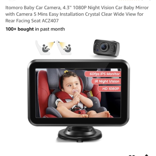 Itomoro Baby Car Camera, 4.3'' 1080P Night Vision Car Baby Mirror with Camera 5 Mins Easy Installation Crystal Clear Wide View for Rear Facing Seat ACZ407