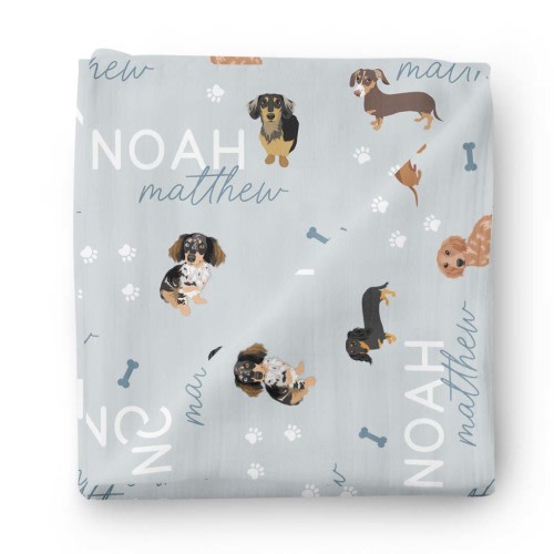 Personalized Baby Name Swaddle Blanket | Dachshund