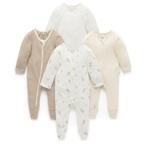 4 Pack Zip Coverall Vanilla Wattle Bee Pack - Purebaby Rompers | Maisonette