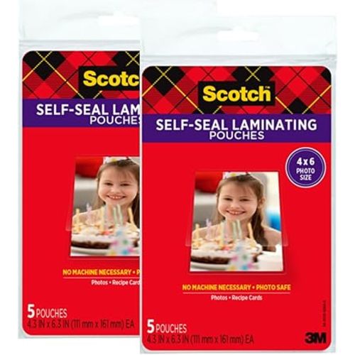 Scotch(R) Self-Sealing Laminating Pouches, Gloss Finish, 4 x 6 Inches (PL900G) (Pack of 2)