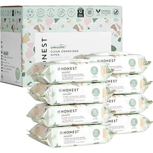 The Honest Company Clean Conscious Unscented Wipes | Over 99% Water, Compostable, Plant-Based, Baby Wipes | Hypoallergenic for Sensitive Skin, EWG Verified | Geo Mood, 576 Count
