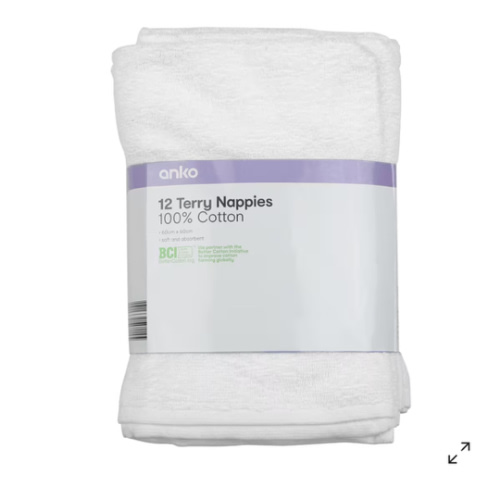 12 Pack Cotton Terry Nappies