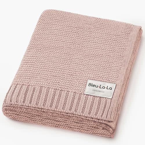 100% Organic Cotton Heritage Knit Textured Baby Quilt Blanket for Girls - Signature Heritage Knit, Soft Breathable Newborn Baby Blanket for Girls (Heritage - Blush Pink)