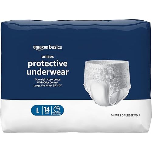 Amazon Basics Unisex Protective Underwear, Overnight Absorbency, Large, 14 Count, (1 Pack of 14)