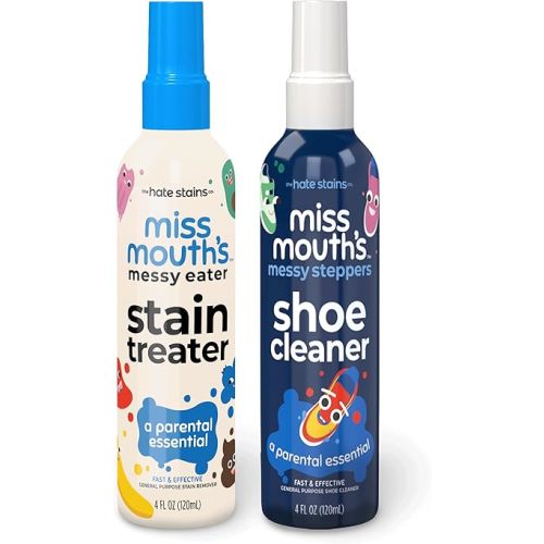 Miss Mouth's Messy Eater Stain Treater and Messy Steppers Shoe Cleaner Magic Duo - Stain Remover for Clothes, Carpet, Upholstery and Shoe Cleaner for Sneakers, Leather, Cloth, Mesh