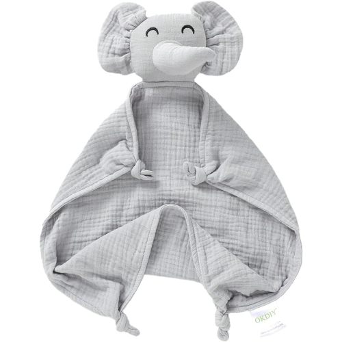 Organic Elephant Loveys for Babies,Muslin Baby Security Blankets for Babies,Soft Elephant Baby Stuffed Animals for Newborn,Baby Gift for Boys and Girls (Grey)