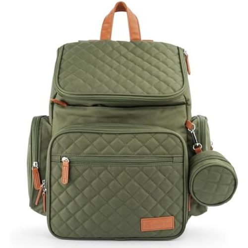 Large Unisex Diaper Backpack for Baby, Travel Bag with Changing Pad & Stroller Attachment,15 pockets, Modern, Stylish, Newborn Essentials, Baby Gear, Washable for Mom & Dad, Army Green