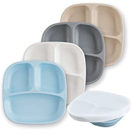 Amazon.com: Re Play - 4 Pack 7.37" Divided Plates with Deep Sides for Baby, Toddler & Child Feeding | BPA Free | Made in USA from Eco Friendly Recycled Milk Jugs | Glacier (Ice Blue, Sand, White, Grey) : Baby