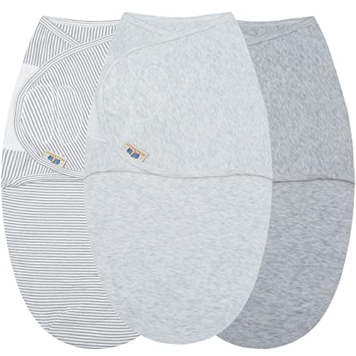BlueSnail Adjustable Baby Cotton Swaddle Wrap, Ultra Soft Newborn Essentials Easy Wrap Velcro Swaddle (3 Pack,0-3 Month)(Heather Grey)