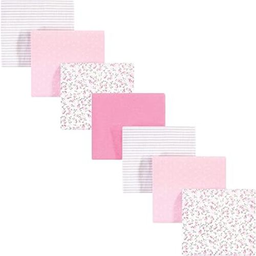 Hudson Baby Unisex Baby Cotton Flannel Receiving Blankets Bundle, Pink Peony, One Size
