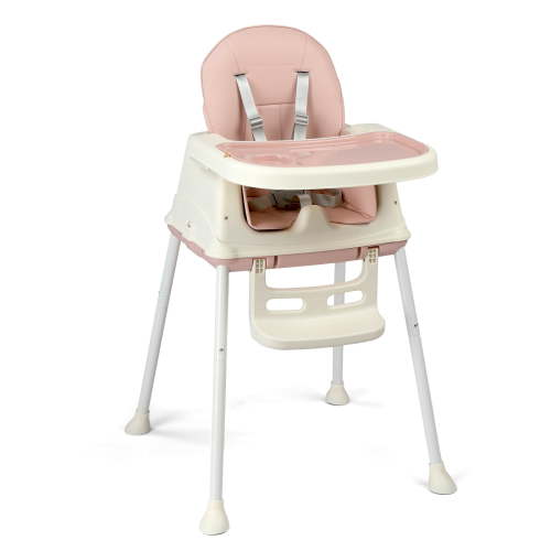 Zimtown Baby High Chair, 4 in 1 Convertible High Chairs for Babies and Toddlers, Toddler Feeding Chair with 5-Point Safety Harness, Adjustable Height & Dining Tray, Pink