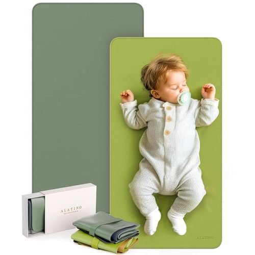 2 Pack Vegan Leather Baby Changing Mat, Large 30" x 17" Waterproof Foldable Diaper Mat, Wipe-Clean Portable Changing Pad for Travel, Home & Diaper Bag, Baby Shower Gifts for New Moms (Beige & Brown)