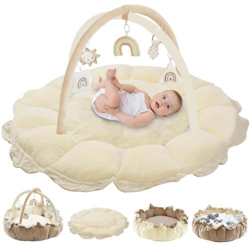 5-in-1 Convertible Baby Play Gym with 6 Toys and Tummy Time Mat