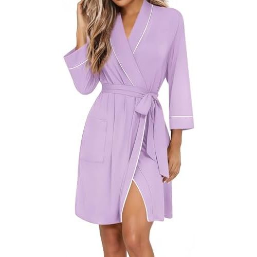 Ekouaer Women Robes Shawl Collar Bathrobe Short Kimono Robe Soft Knit Bathrobes Ladies Sleepwear with Pockets S-XXL