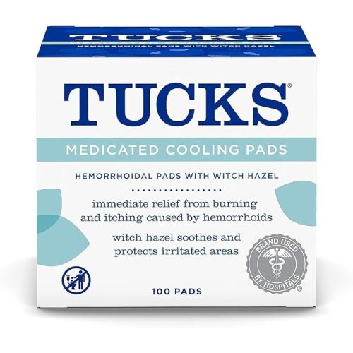 TUCKS Medicated Cooling Pads, 100 Count – Pads with Witch Hazel, Cleanses Sensitive Areas, Protects from Irritation, Hemorrhoid Treatment, Medicated Pads Used By Hospitals - 100 Count (Pack of 1) - Cooling Pads Only