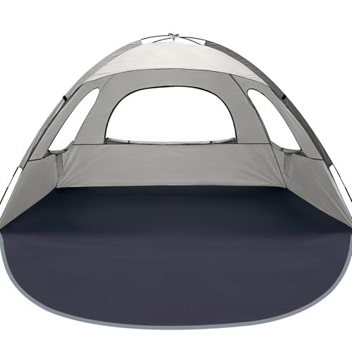 WhiteFang Beach Tent Anti-UV Portable Sun Shade Shelter for 3/4/6/8 Person, Extendable Floor with 3 Ventilating Mesh Windows Plus Carrying Bag, Stakes and Guy Lines