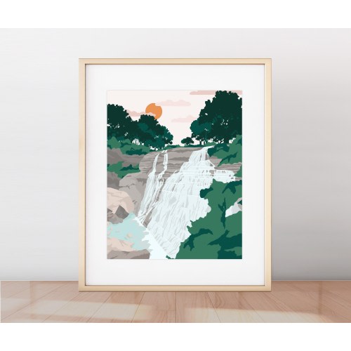 Cuyahoga Valley National Park Print, National Park Minimalist Modern Drawing, Brandywine Falls Poster