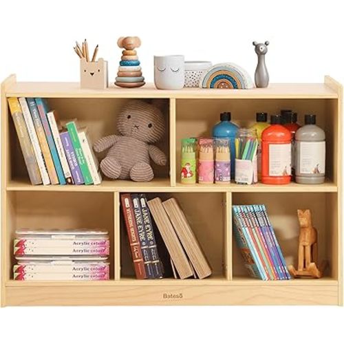 Toy Storage Organizer, 2-Shelf Montessori Bookshelf, 5-Section Kids Bookshelf, Wooden Storage Cabinet for Classroom, Kids Bookcases and Toddler Toy Shelf for Kids Room, Playroom, Nursery
