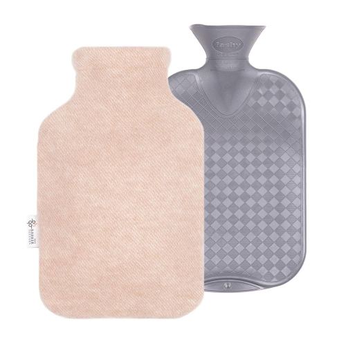 2.0L Fashy Hot Water Bottle with Barker Textiles 100% Wool Cover (Beige) Hot Water Bag with Cover