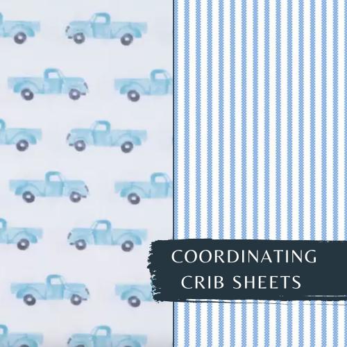 Truck Crib Sheet for Baby Shower Gift Blue Stripe Boy Crib Sheet Farmhouse Bedding Sheet Set Blue Girl Crib Sheet Transportation Nursery