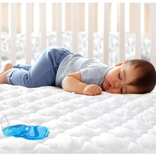 Crib Mattress Protector Sheets Fitted Waterproof Crib Mattress Pad Cover, Noiseless & Machine Wash 100% Absorbent Crib/Toddler Mattress Protector Sheet Quilted, White, 52" x 28"