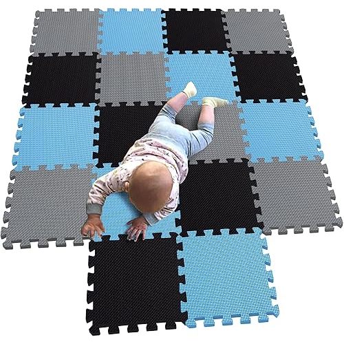 MQIAOHAM® 18 Pieces Puzzle Play Mats, Soft Baby Play Mat, Kids Interlocking Foam Floor Tiles, Toddlers Carpet Playmats G301018-104107112