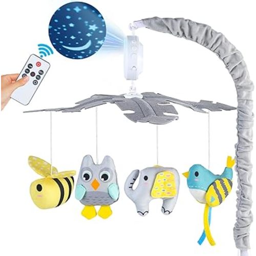 Baby Crib Mobile with Music and Lights, Mobile for Crib with Remote Control, Rotation, Starlight Projection, Crib Toys for Babies Boys Girls