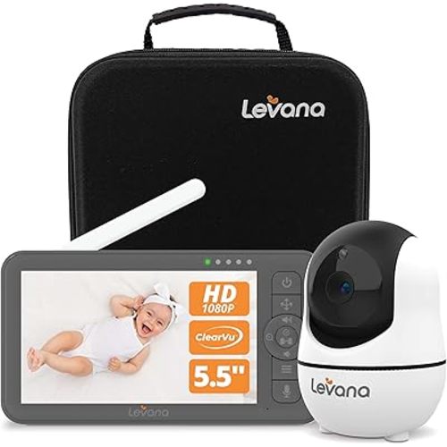 Levana Nala Video Baby Monitor No WiFi, 1080P PTZ Camera, 5.5”1080P Monitor, Night Vision, 1000ft Range, 5000mAH Battery, Carrying Case, 2 Year Warranty