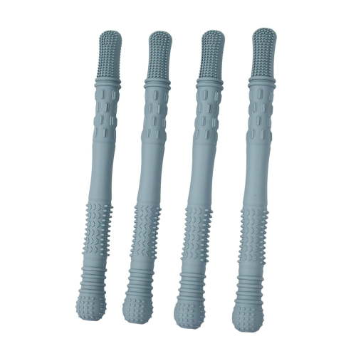 Sioweci 4Pcs Silicone Chew Stick Food Grade BPA Free Reusable Stress Relief Sensory Oral Motor Chewable Stick Toy for Special Needs Chewers,Grey Blue