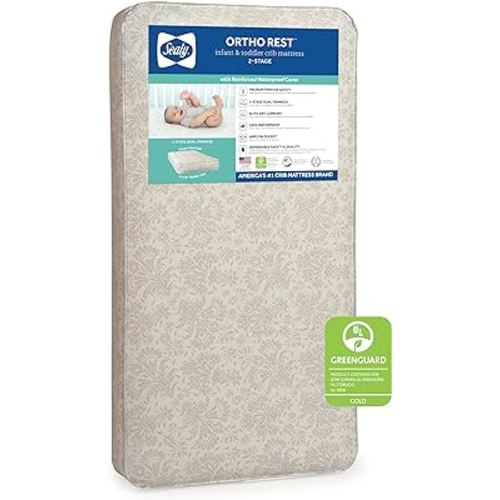 Sealy Ortho Rest Extra Firm Waterproof Baby Crib Mattress & Toddler Bed Mattress, 150 Premium Coils, Orthopedic Airy Comfort, GREENGUARD Air Quality Certified - Made in USA, 52"X28"
