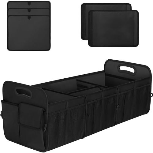 Femuar Car Trunk Organizer with Large Capacity Waterproof Car Accessories for Women & Men, Collapsible Trunk Organizer for Suv/Jeep/Sedan (Black, Standard)