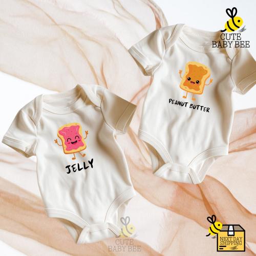 Peanut Butter and Jelly Twin Bodysuit, Matching Sibling Outfits for Babies, Funny Best Friends Twin Shirts, Twin Baby Gift