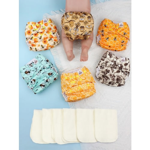 POCKET DIAPER 3.0 WITH INSERTS - 6 PACK(Hardworking Bees)