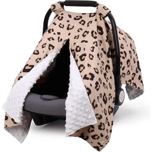 Rquite Car Seat Cover Baby, Carseat Covers for Boy Girl, Minky Infant Car Seat Cover Winter, Peekaboo Opening Car Seat Canopy, Multiuse Baby Carrier, Stroller, Nursing Cover, Minky Blanket, Leopard
