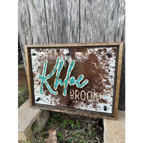 Cowhide & Turquoise Nursery Plexiglass Name Sign