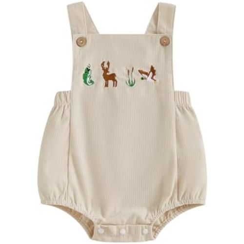 Infant Baby Hunting Clothes Duck Deer Embroidery Sleeveless Corduroy Romper Camo Overalls Vintage Baby Boy Clothes