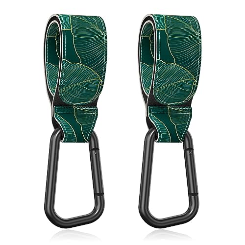 Gukeniu Baby Stroller Hooks for Hanging Bags, Universal Stroller Clips Accessories, Mommy Hook for Diaper Bag, Shopping Cart, Purse, Backpack - 2 Pack, Green Leaf