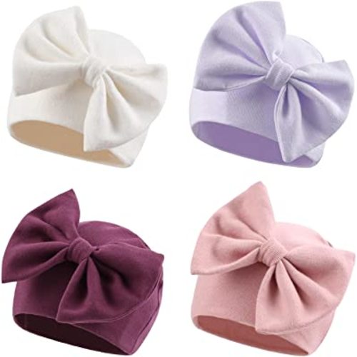 Newborn Baby Girl Hat Cotton Baby Bow Beanie Preemie Hats Spring Infant Hats for Girls 0-12 Months