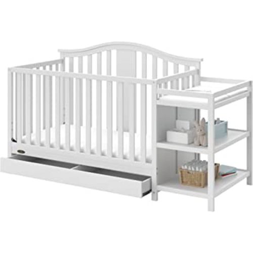 Graco Solano 4-in-1 Convertible Crib and Changer with Drawer (White) – Crib and Changing Table Combo with Drawer, Includes Changing Pad, Converts to Toddler Bed, Daybed and Full-Size Bed
