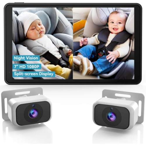Baby Car Camera 2 Kids Split Screen Dual HD 1080P Night Vision Backseat Monitor