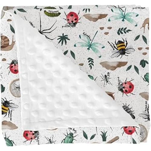 Bugs Hunt Baby Blankets for Girl Boy Bees Snails Dragonflies Soft Mink Dotted Backing Double Layer Swaddle Receiving Blanket Outdoors Explore Toddler Nursery Bed Blanket Stroller Crib 30x40